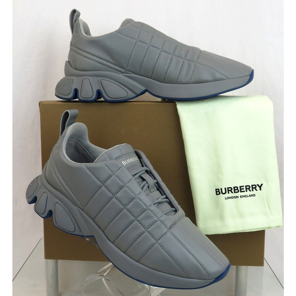 $850 BURBERRY AXBURTON GRAY CHECK QUILTED LEATHER LOGO SNEAKERS 10 US 43 ITALY - Picture 2 of 13